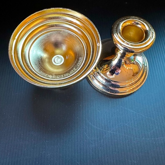 FB Rogers 24k GOLD Electroplated Pair Short Candlestick Holders 2”H Vintage EUC - Picture 7 of 8